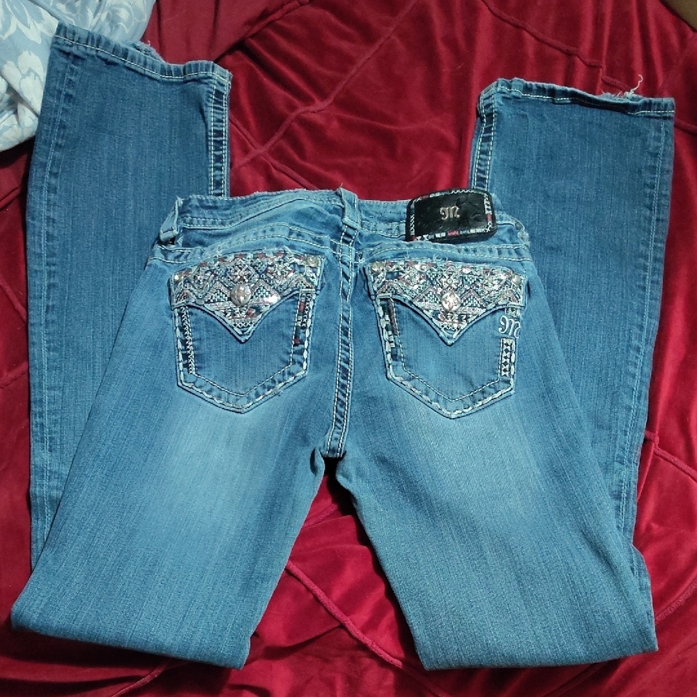 Miss Me Blue Boot Cut Jeans with Embellished Pockets